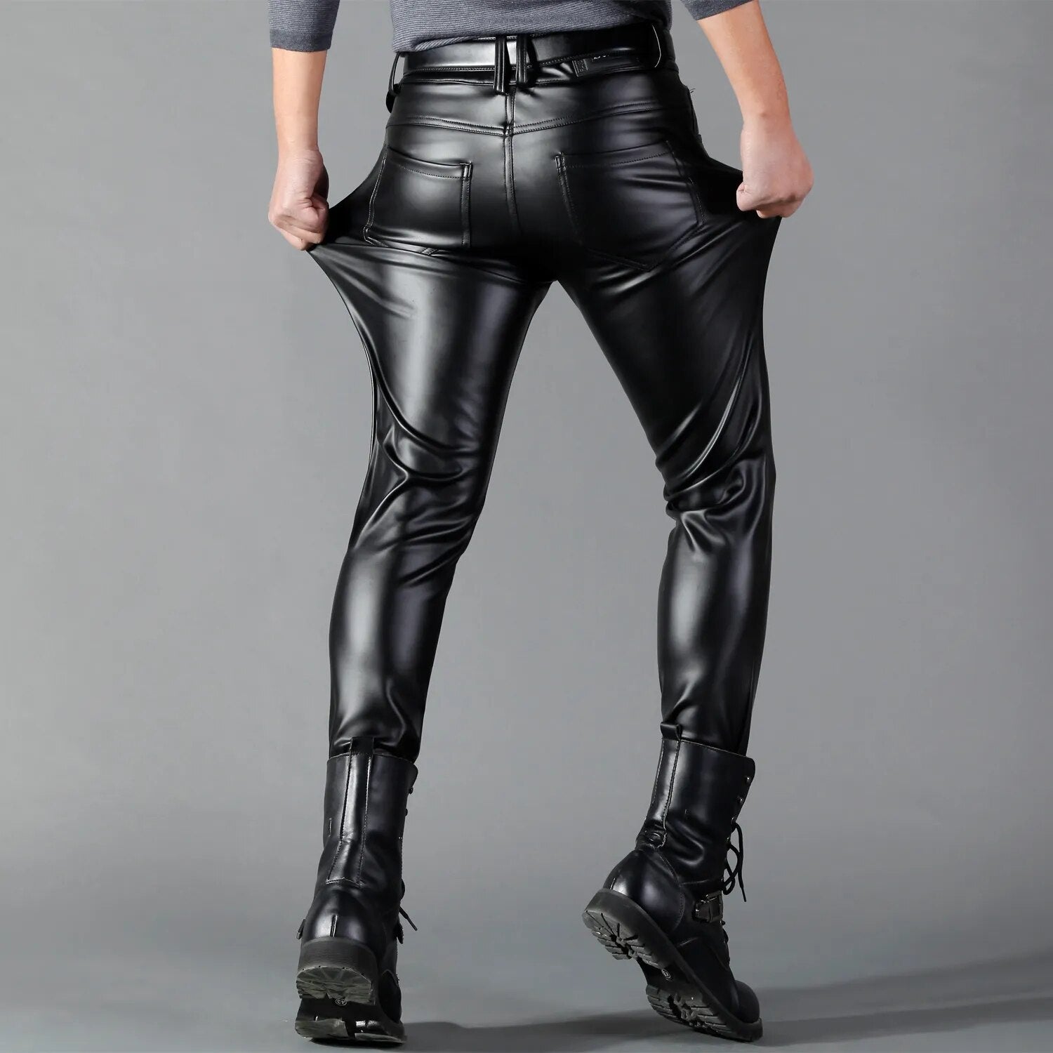 Leather Trousers – Men's Imitation Leather Slim Fit Stretch Trousers-Southern-Taylor