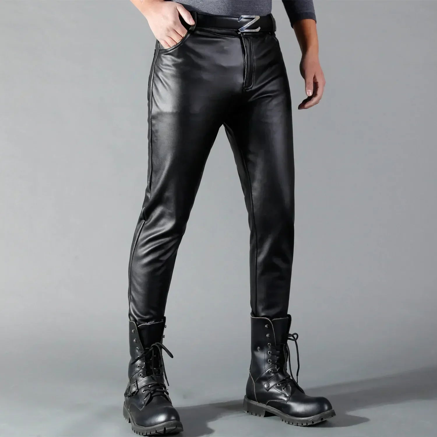 Leather Trousers – Men's Imitation Leather Slim Fit Stretch Trousers-Southern-Taylor