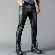 Leather Trousers – Men's Imitation Leather Slim Fit Stretch Trousers-Southern-Taylor