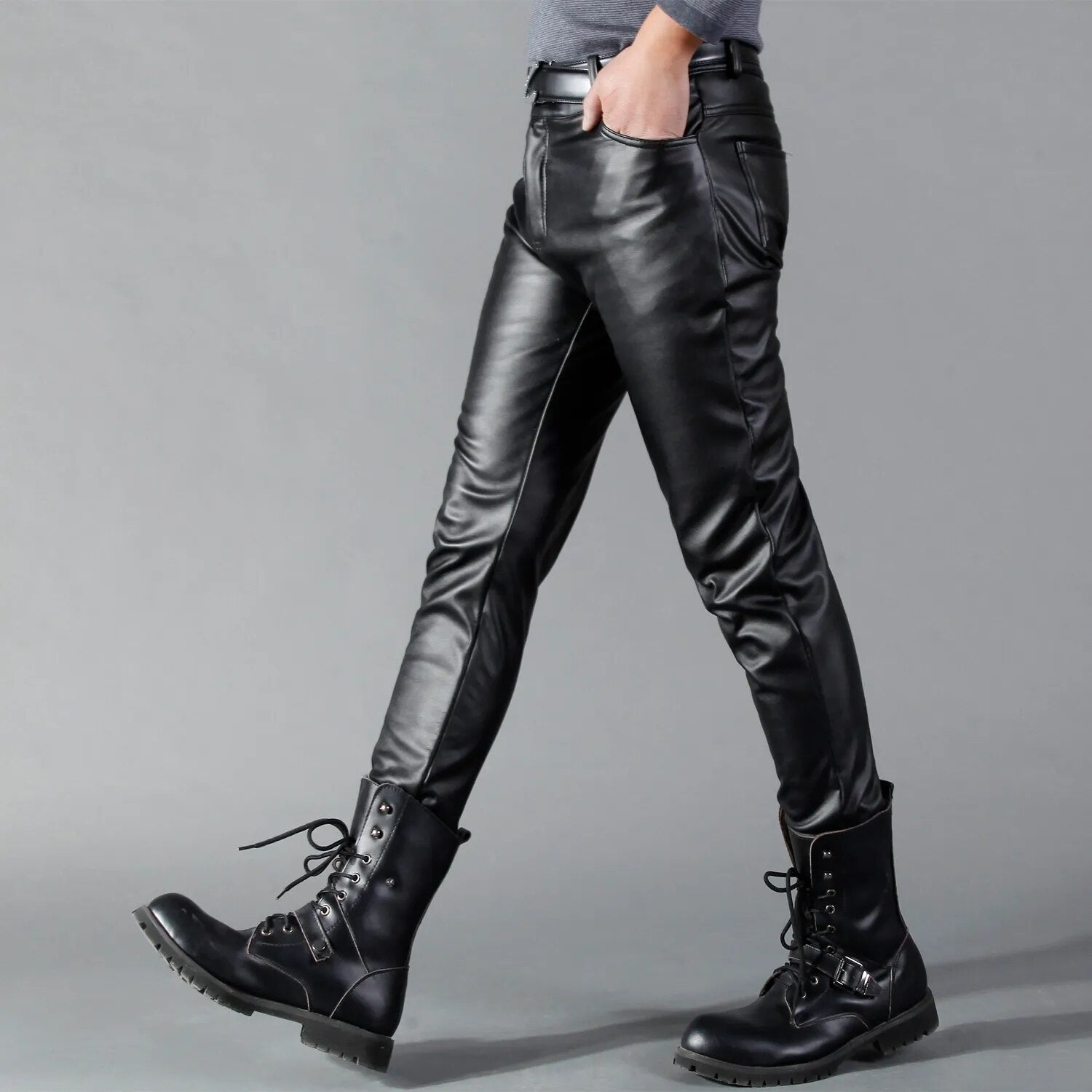 Leather Trousers – Men's Imitation Leather Slim Fit Stretch Trousers-Southern-Taylor