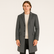 Trench Coat - Men's Single Breasted Mid Length Woolen Coat