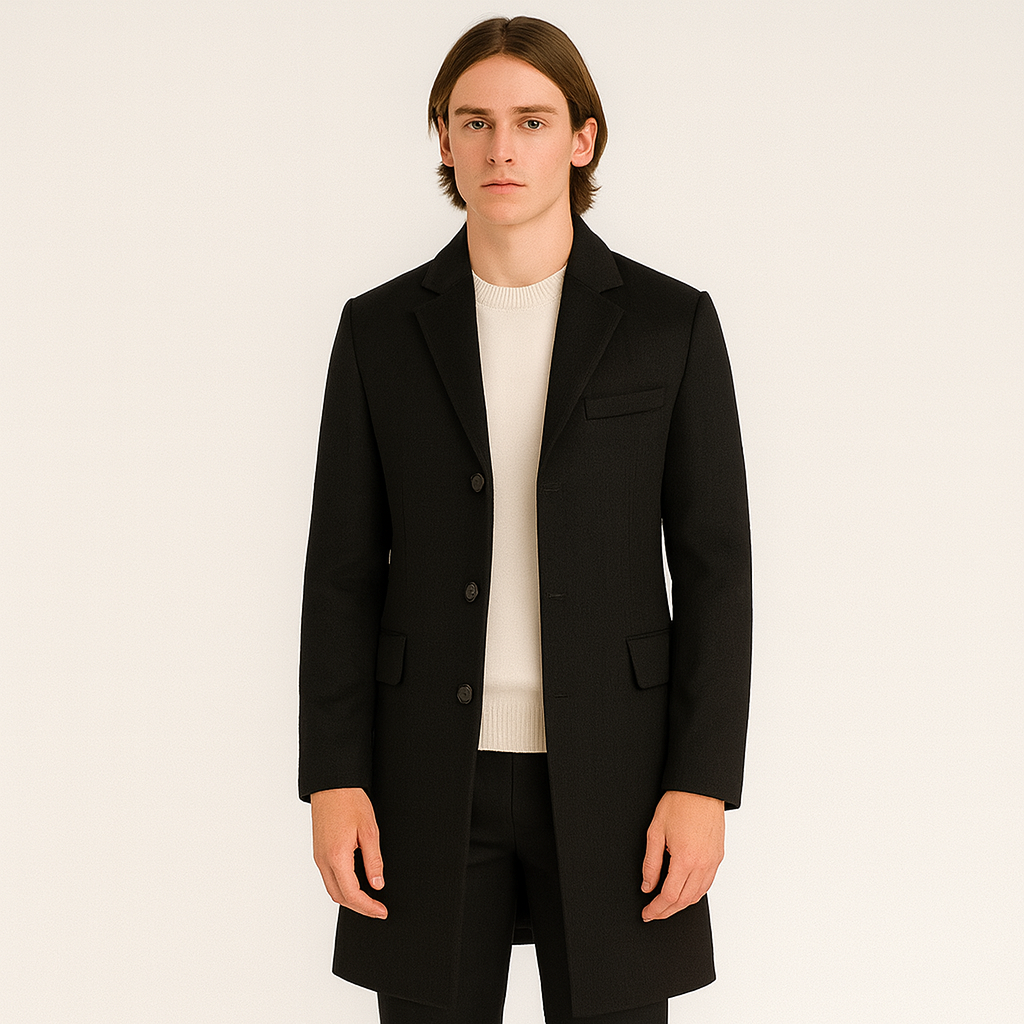 Trench Coat - Men's Single Breasted Mid Length Woolen Coat