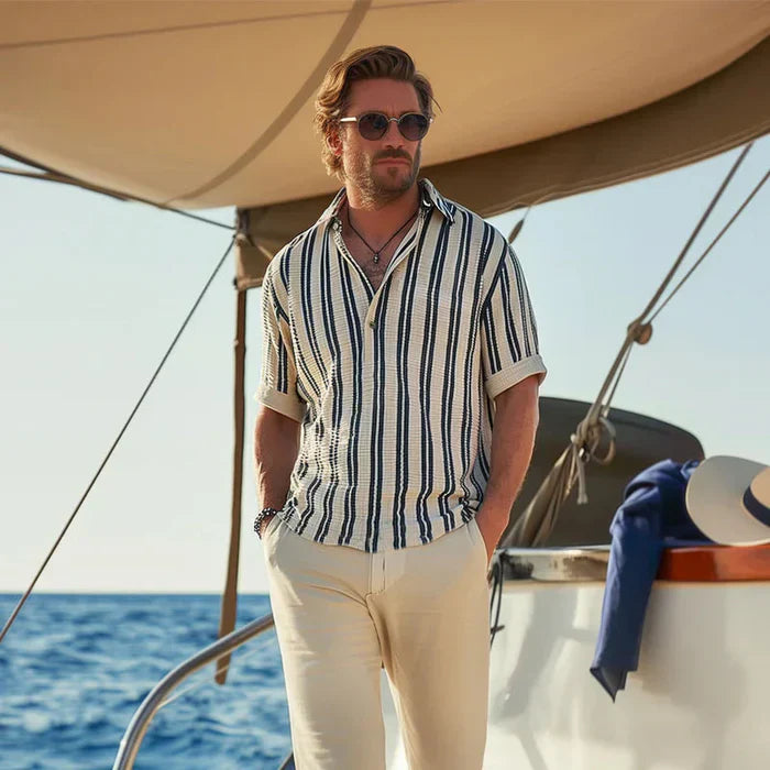 Summer Shirt | Striped | Lightweight | Polo Shirt | Men's Short Sleeve Shirt