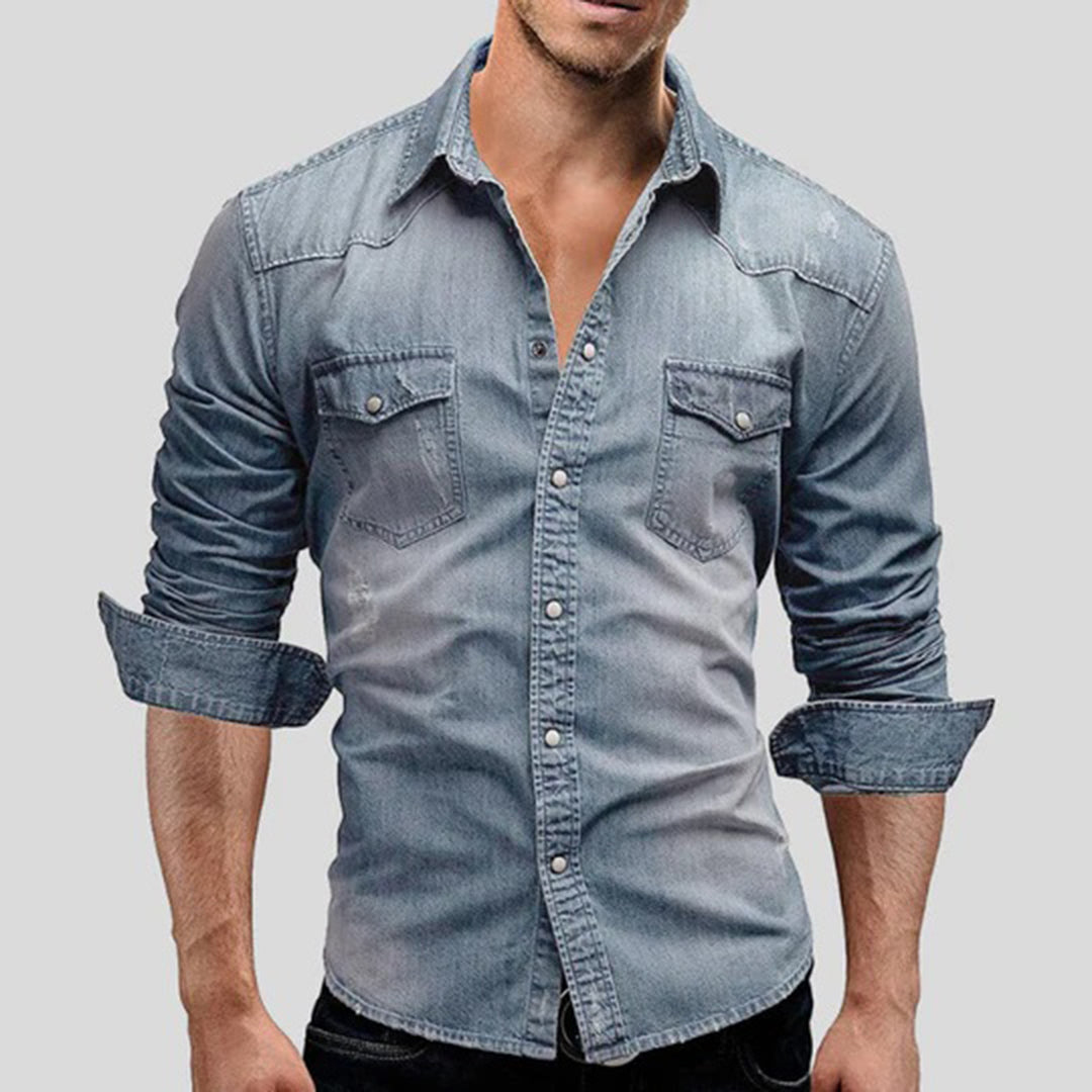 Denim Shirt - Men's Slim Fit Long Sleeve Buttoned Up Shirt