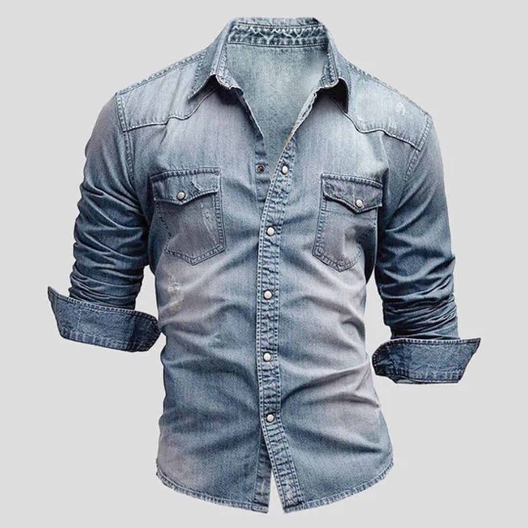 Denim Shirt - Men's Slim Fit Long Sleeve Buttoned Up Shirt