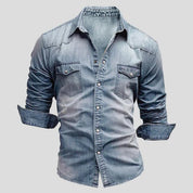 Denim Shirt - Men's Slim Fit Long Sleeve Buttoned Up Shirt
