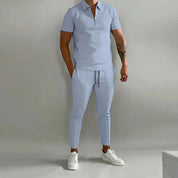 Co-Ord Set | Polo T-Shirt | Elastic Waist | Two-Piece Set | Men's Summer Set