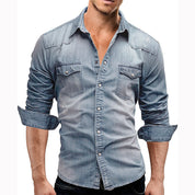 Denim Shirt - Men's Slim Fit Long Sleeve Buttoned Up Shirt