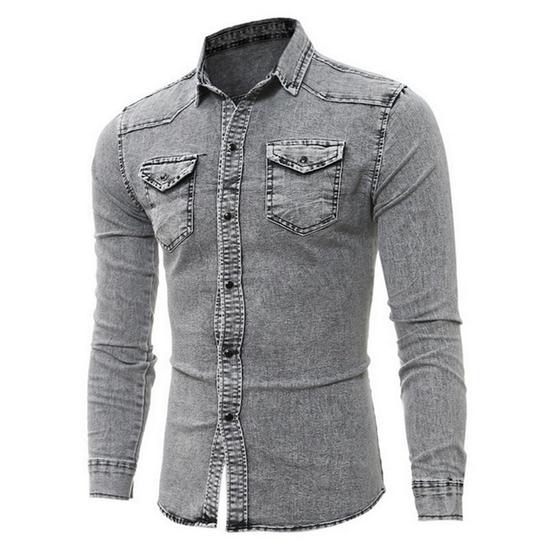 Denim Shirt - Men's Slim Fit Long Sleeve Buttoned Up Shirt