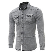 Denim Shirt - Men's Slim Fit Long Sleeve Buttoned Up Shirt