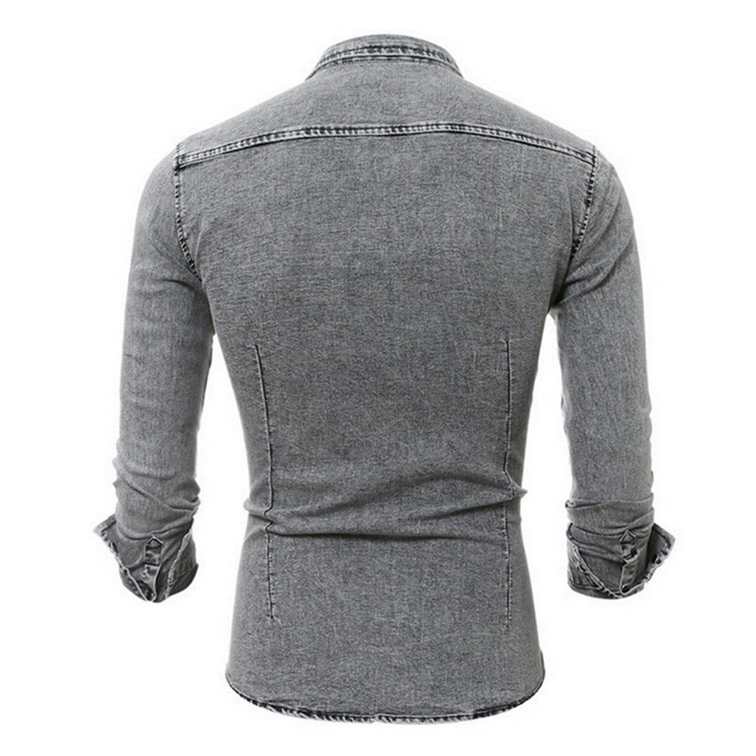Denim Shirt - Men's Slim Fit Long Sleeve Buttoned Up Shirt