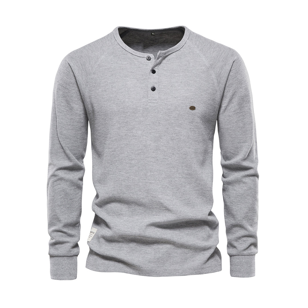 Long Sleeve T-Shirt - Men's Plain Quarter Button Long Sleeve Shirt