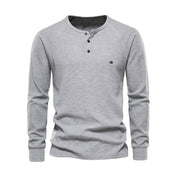 Long Sleeve T-Shirt - Men's Plain Quarter Button Long Sleeve Shirt