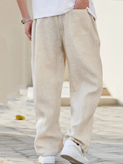 Linen Pants - Loose Fit - Elastic Waist - Summer Trousers - Men's White Pants-Broek man-Chaps of London-Chaps of London