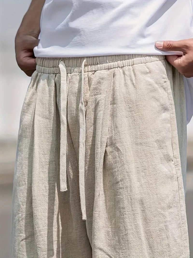 Linen Pants - Loose Fit - Elastic Waist - Summer Trousers - Men's White Pants-Broek man-Chaps of London-Chaps of London
