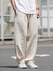 Linen Pants - Loose Fit - Elastic Waist - Summer Trousers - Men's White Pants-Broek man-Chaps of London-Khaki-S-Chaps of London