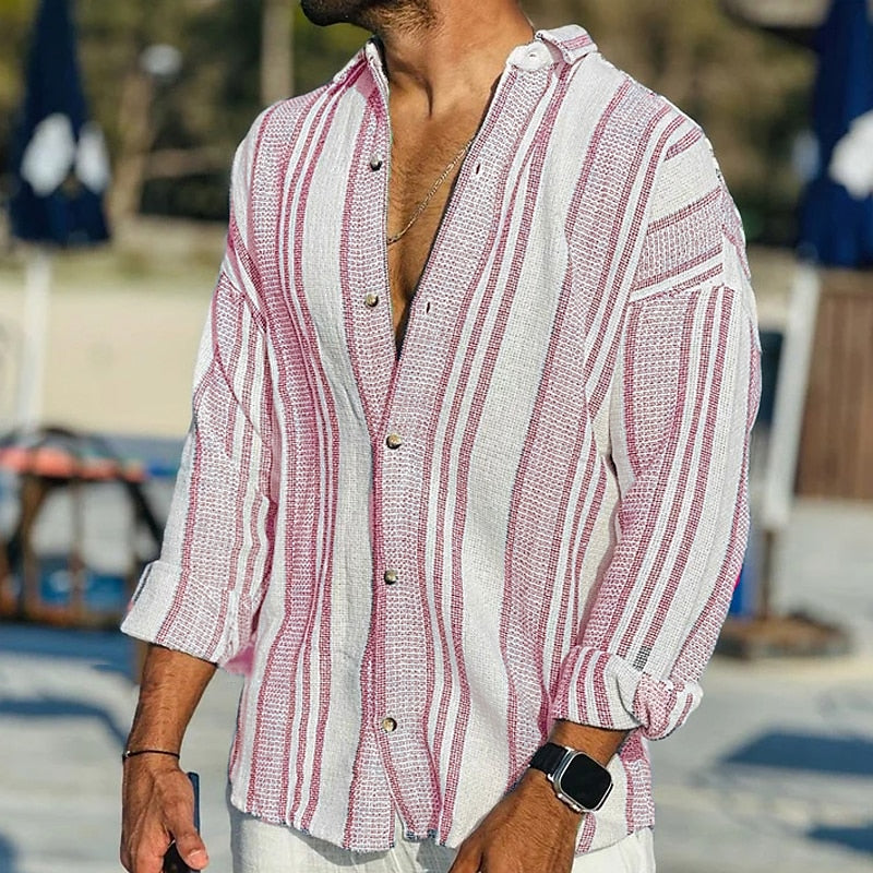 Linen Shirt – Striped long-sleeved shirt with button placket for men-Southern-Taylor