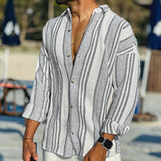 Linen Shirt – Striped long-sleeved shirt with button placket for men-Southern-Taylor