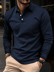 Long Sleeve Polo Shirt - Men's Plain Collared Button Neck Polo Shirt-Men's Long-Sleeve Polo Shirt-Chaps of London-Dunkelblau-S-Chaps of London