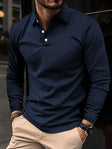 Long Sleeve Polo Shirt - Men's Plain Collared Button Neck Polo Shirt