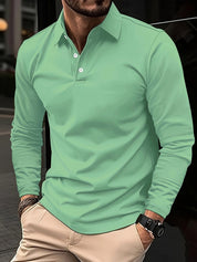 Long Sleeve Polo Shirt - Men's Plain Collared Button Neck Polo Shirt-Men's Long-Sleeve Polo Shirt-Chaps of London-Grün-S-Chaps of London