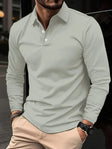Long Sleeve Polo Shirt - Men's Plain Collared Button Neck Polo Shirt