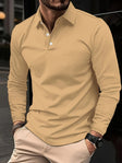 Long Sleeve Polo Shirt - Men's Plain Collared Button Neck Polo Shirt
