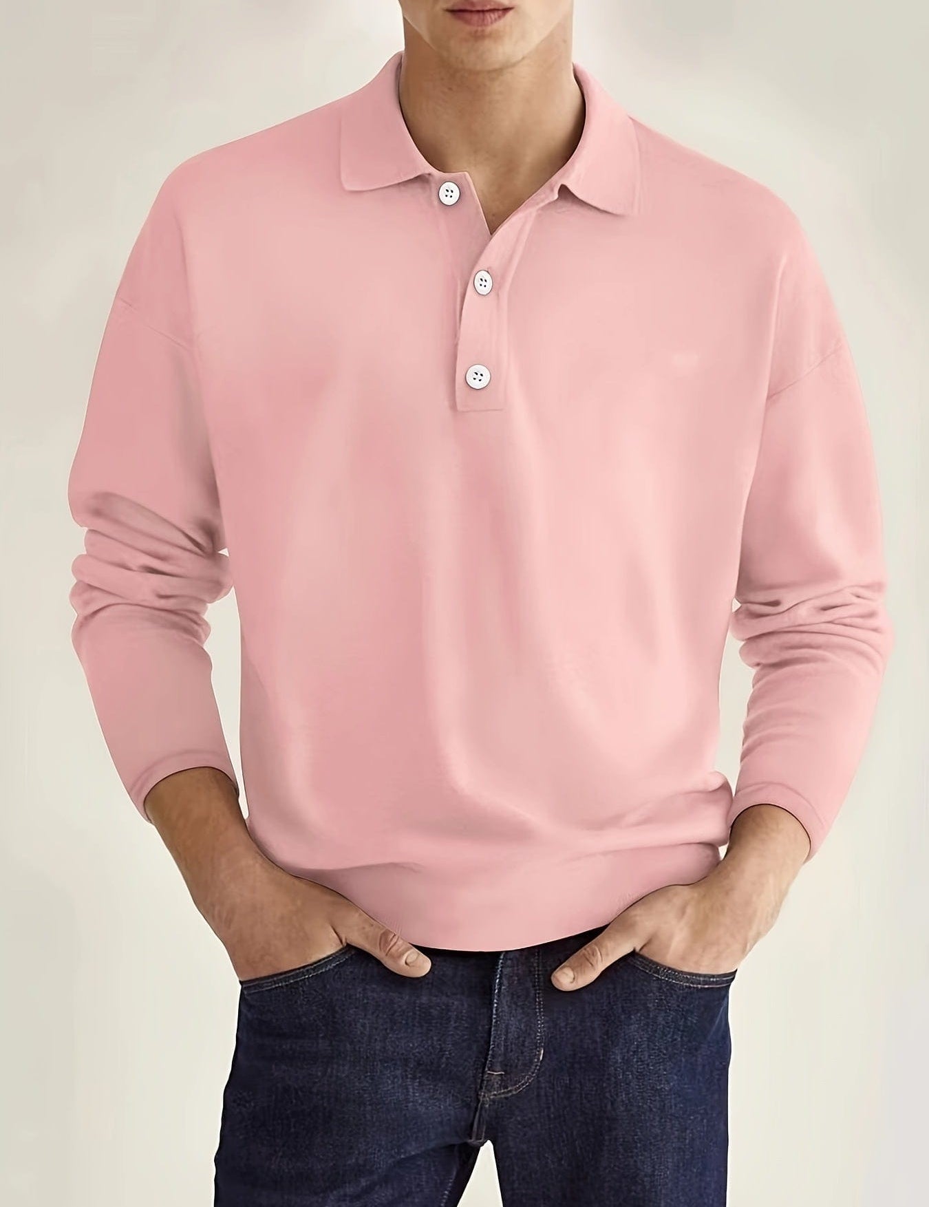 Long Sleeve Polo Shirt - Men's Plain Collared Button Neck Polo Shirt-Men's Long-Sleeve Polo Shirt-Chaps of London-Rosa-S-Chaps of London