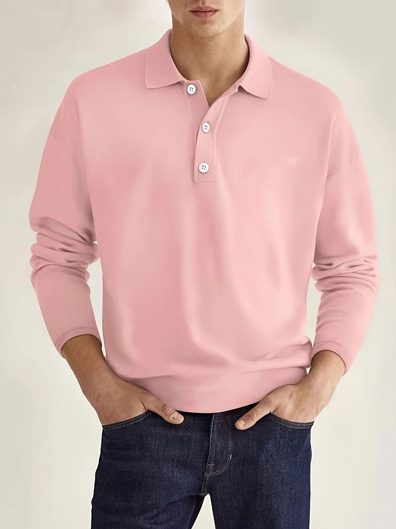 Long Sleeve Polo Shirt - Men's Plain Collared Button Neck Polo Shirt-Men's Long-Sleeve Polo Shirt-Chaps of London-Rosa-S-Chaps of London