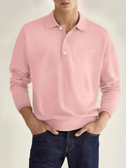 Long Sleeve Polo Shirt - Men's Plain Collared Button Neck Polo Shirt-Men's Long-Sleeve Polo Shirt-Chaps of London-Rosa-S-Chaps of London