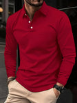 Long Sleeve Polo Shirt - Men's Plain Collared Button Neck Polo Shirt