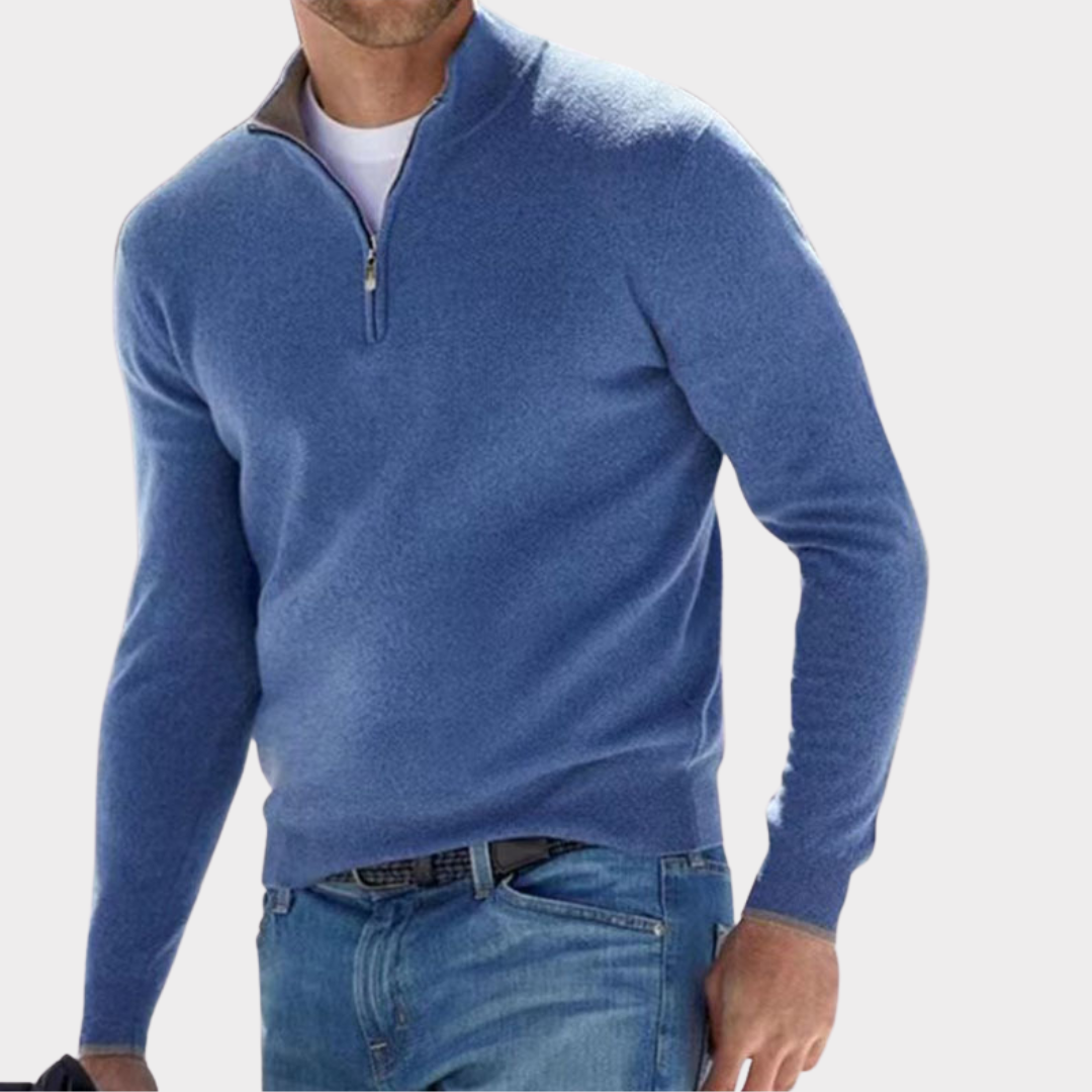 Quarter Zip Jumper - Long Sleeve - Half Zip - Polo Jumper - Men's Quarter Zip Sweaters