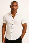 Short Sleeve Shirt - Men's Plain Slim Fit Button-Up Dress Shirt