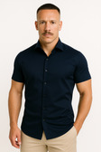 Short Sleeve Shirt - Men's Plain Slim Fit Button-Up Dress Shirt