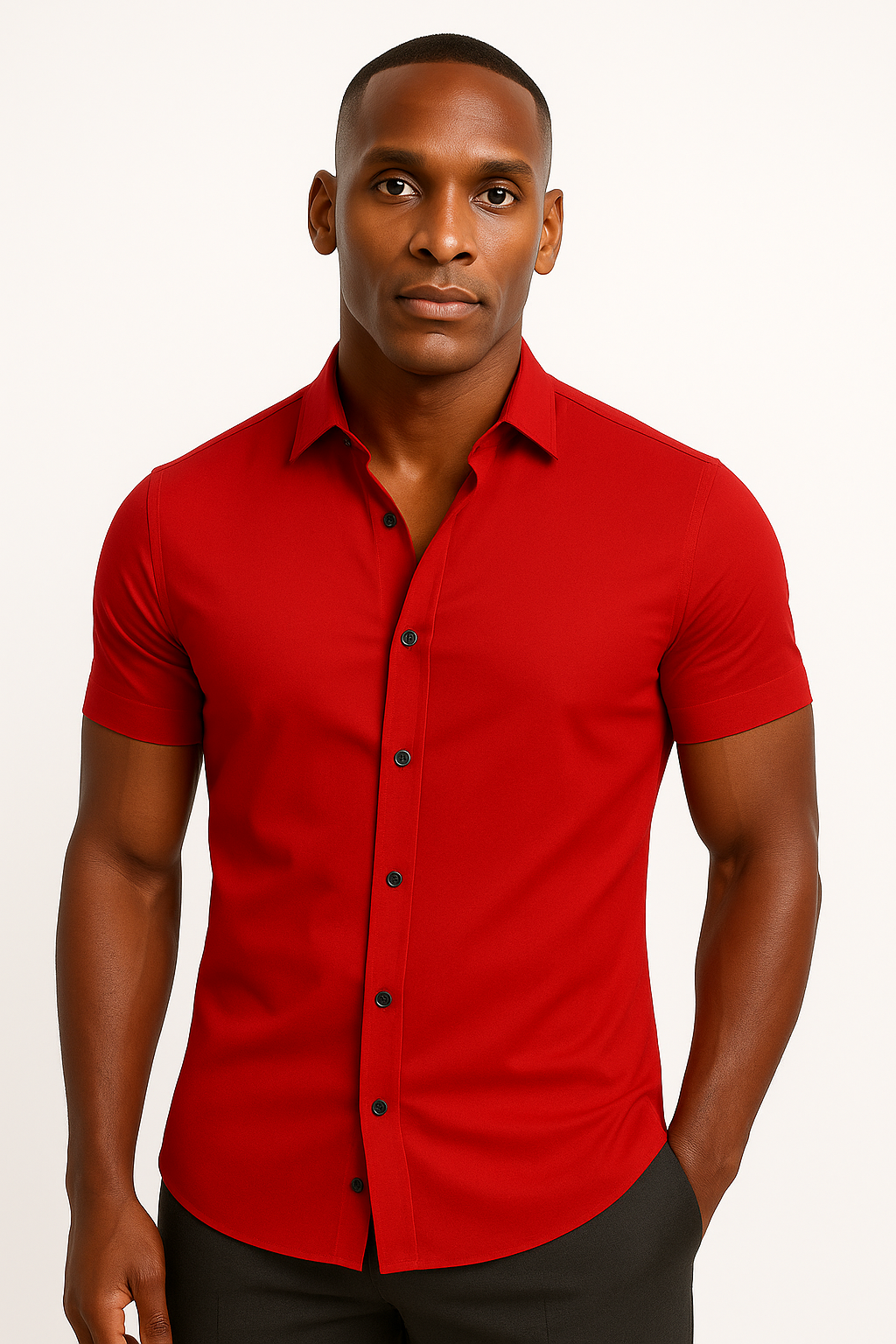 Short Sleeve Shirt - Men's Plain Slim Fit Button-Up Dress Shirt