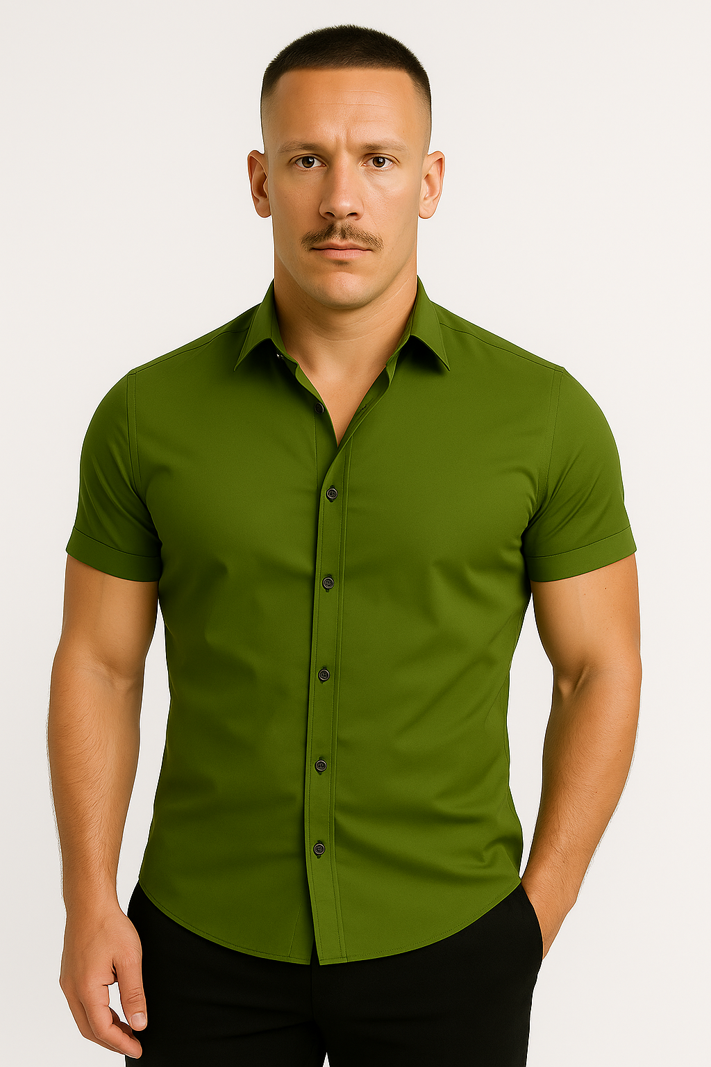 Short Sleeve Shirt - Men's Plain Slim Fit Button-Up Dress Shirt