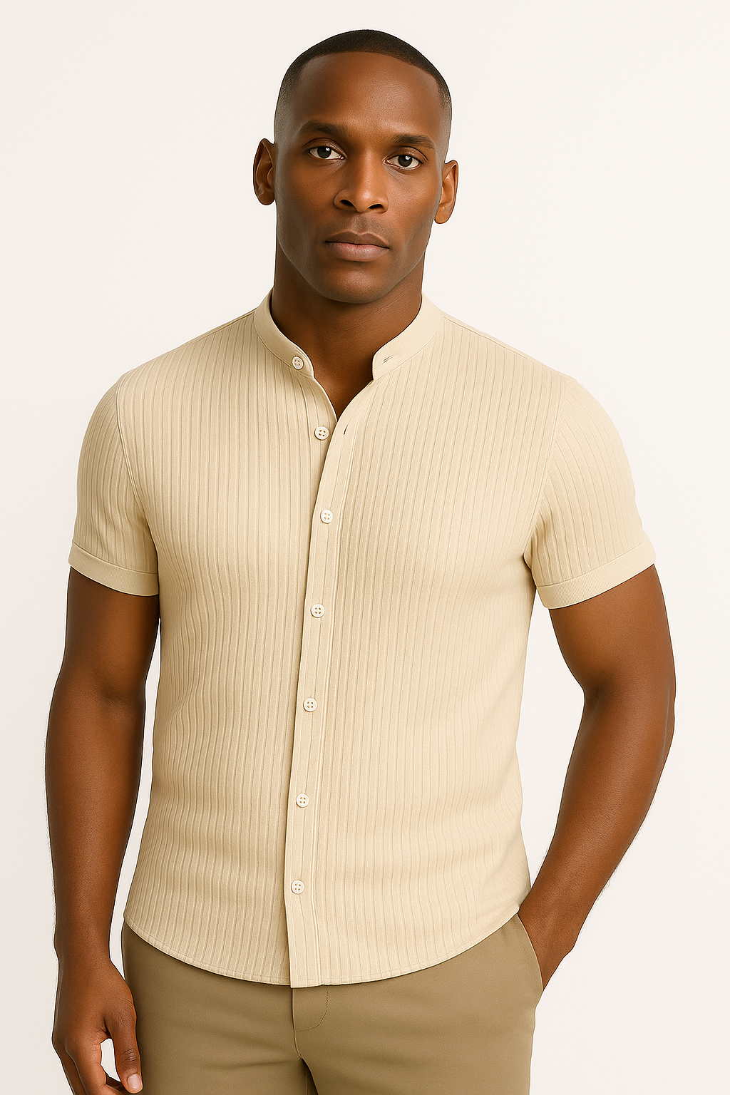 Short Sleeve Shirt - Men's Plain Slim Fit Button-Up Dress Shirt