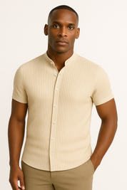 Short Sleeve Shirt - Men's Plain Slim Fit Button-Up Dress Shirt