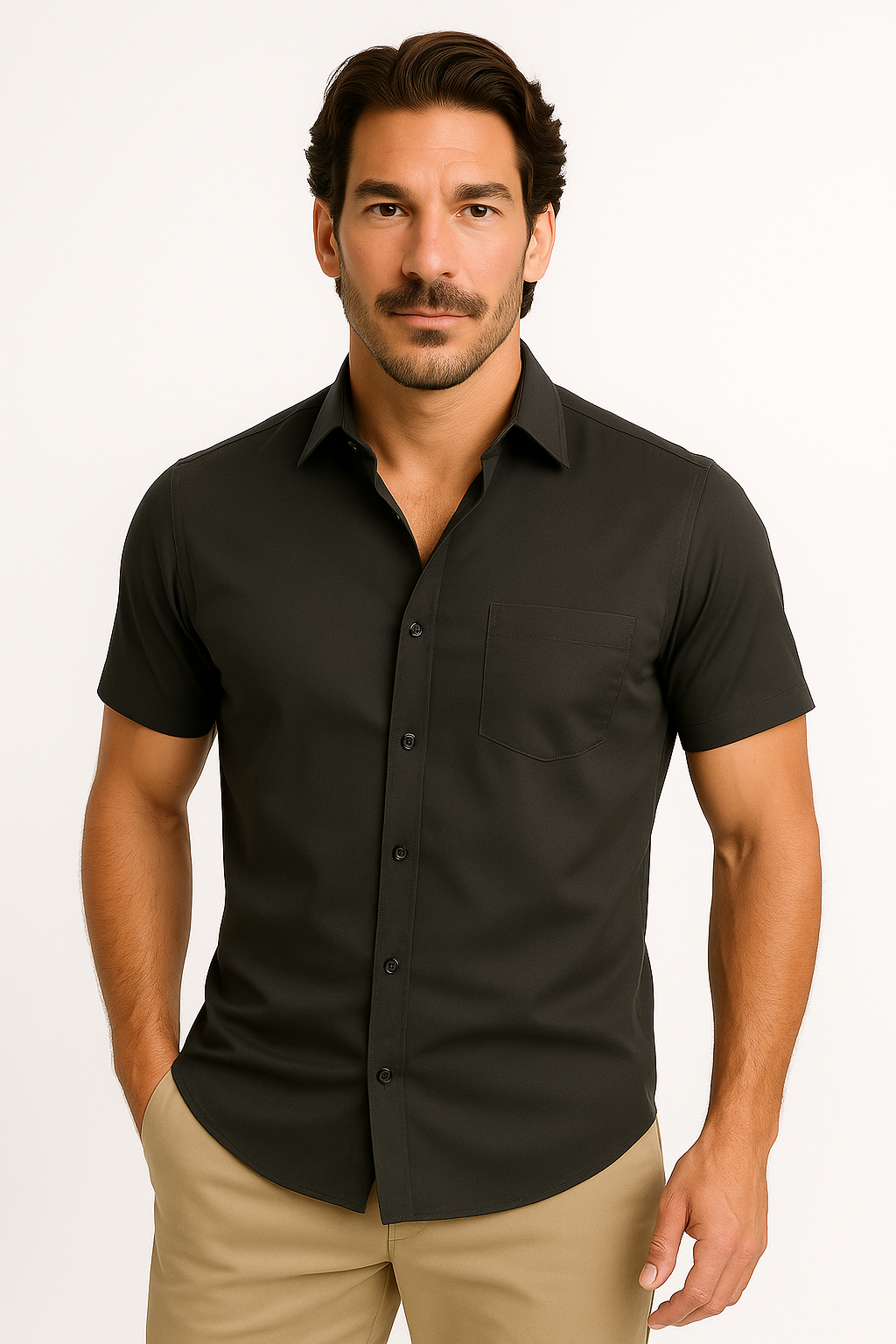 Short Sleeve Shirt - Men's Plain Slim Fit Button-Up Dress Shirt