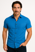 Short Sleeve Shirt - Men's Plain Slim Fit Button-Up Dress Shirt