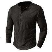 Long Sleeve T-Shirt - Half Buttoned - Pullover - Henley Shirt - Men's Shirt