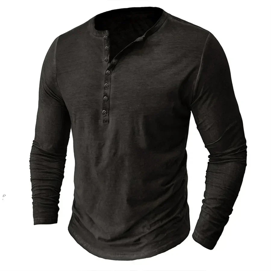 Long Sleeve T-Shirt - Half Buttoned - Pullover - Henley Shirt - Men's Shirt