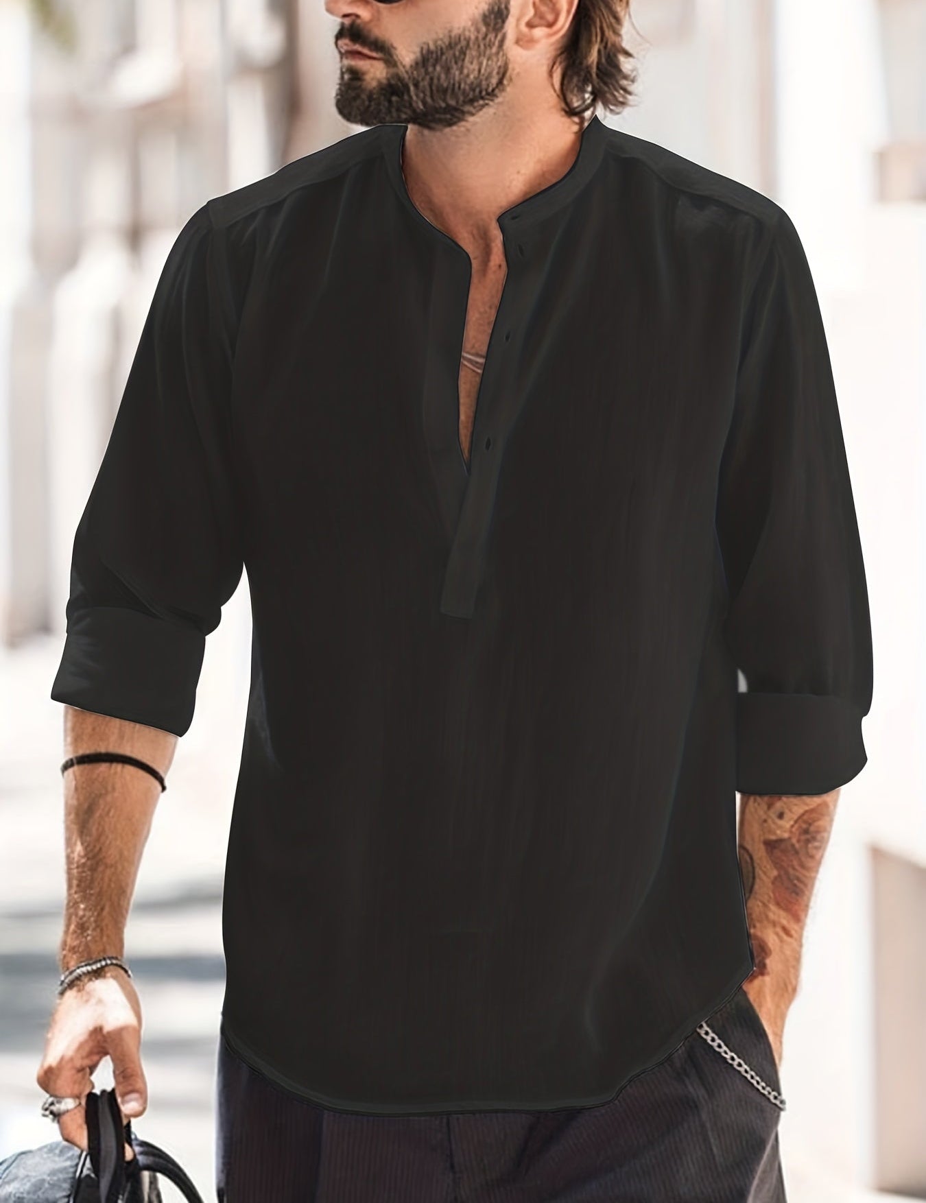 Linen Shirt - Half Buttoned - Long Sleeve - Summer Shirt - Men's Shirt