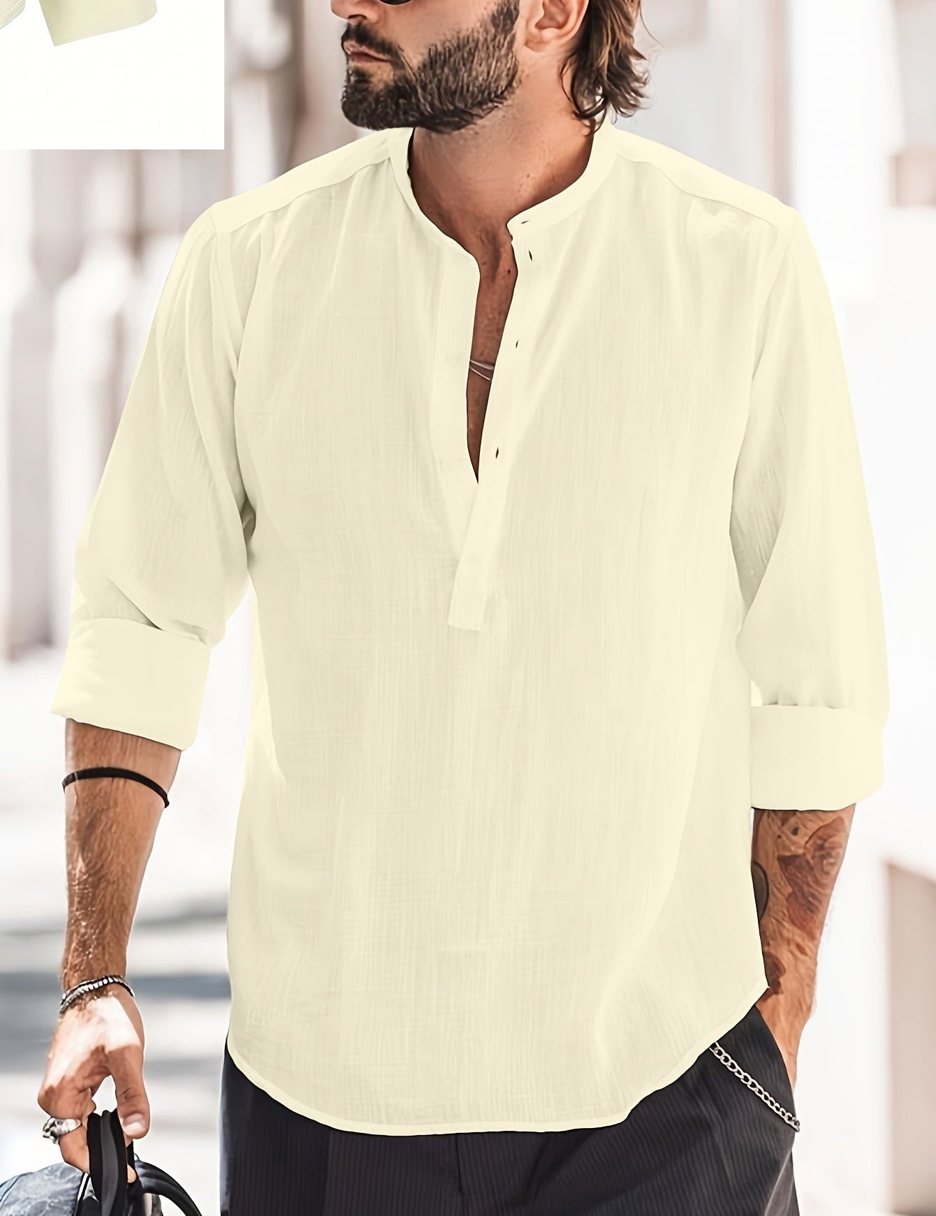 Linen Shirt - Half Buttoned - Long Sleeve - Summer Shirt - Men's Shirt