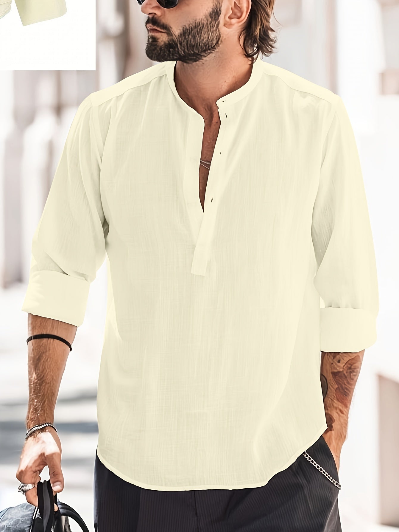 Linen Shirt - Half Buttoned - Long Sleeve - Summer Shirt - Men's Shirt