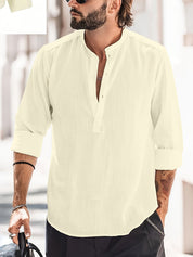 Linen Shirt - Half Buttoned - Long Sleeve - Summer Shirt - Men's Shirt