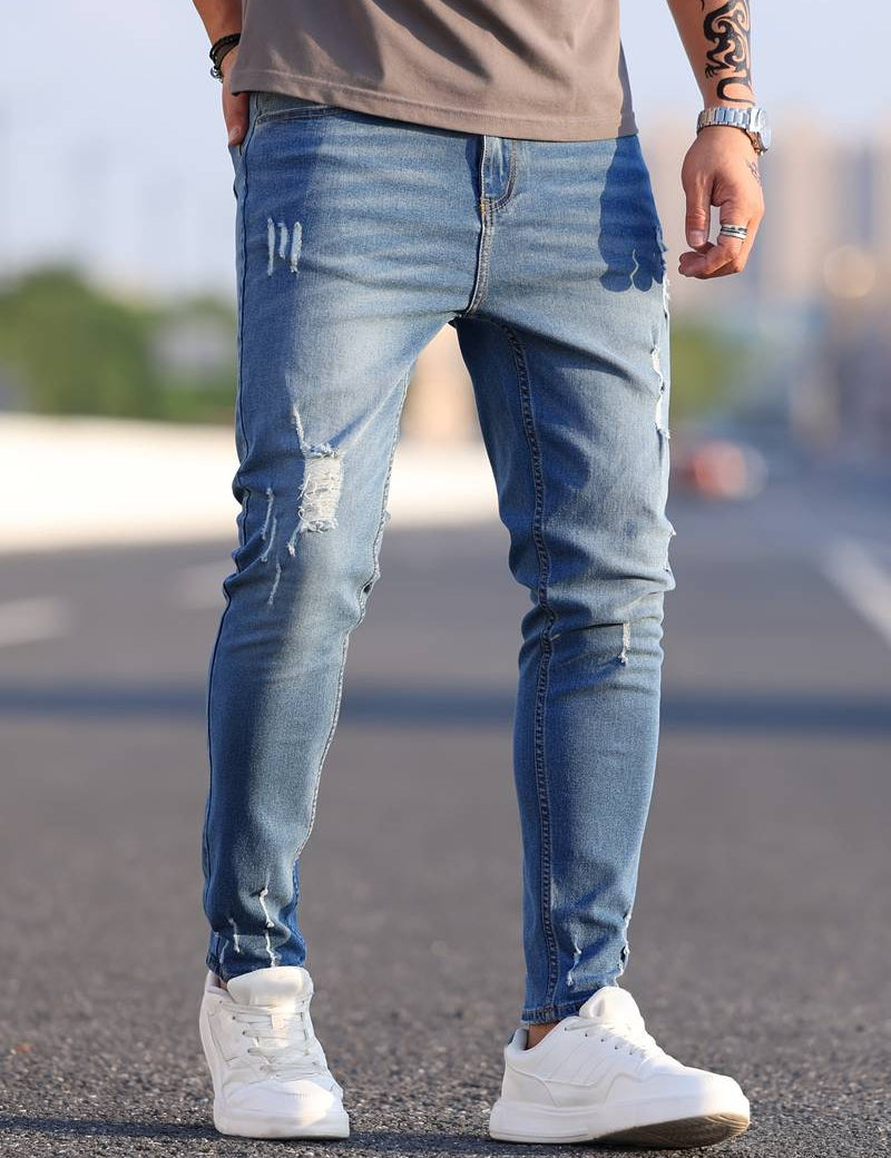 Skinny Jeans - Blue - Slim Fit - Ripped Jeans - Men's Jeans