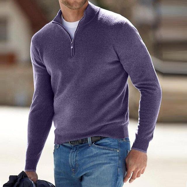 Men's Quarter Zip Sweater - Men's Knitted Half Zip Polo Jumper