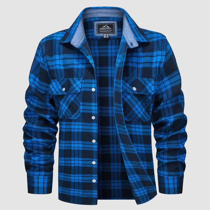 Flannel Shirt - Men's Plaid Button-Up Shirt with Breast Pockets