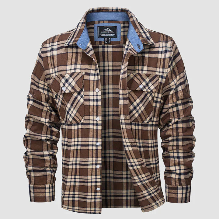 Flannel Shirt - Men's Plaid Button-Up Shirt with Breast Pockets